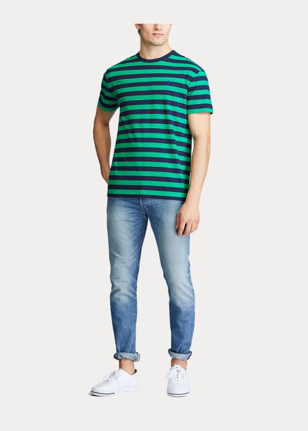 Playeras Polo Ralph Lauren Hombre Verdes / Azul Marino - Classic Striped Jersey - WDEAX3402